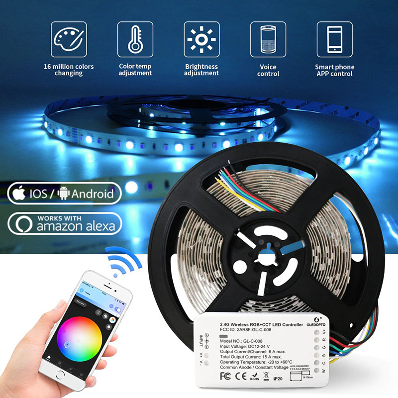 DC24V RGB+CCT ZigBee Smart Controller 16.4ft LED Strip Light Kit DC24V RGB+CCT ZigBee Smart Controller 16.4ft LED Strip Light Kit